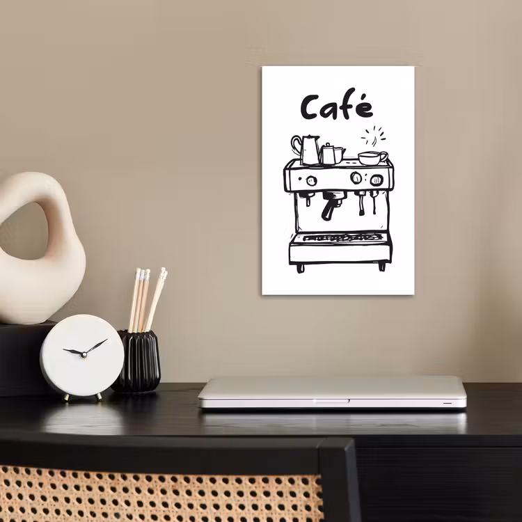 Illustratie - Café - Koffiemachine - Kopjes poster papier klein -sfeer1
