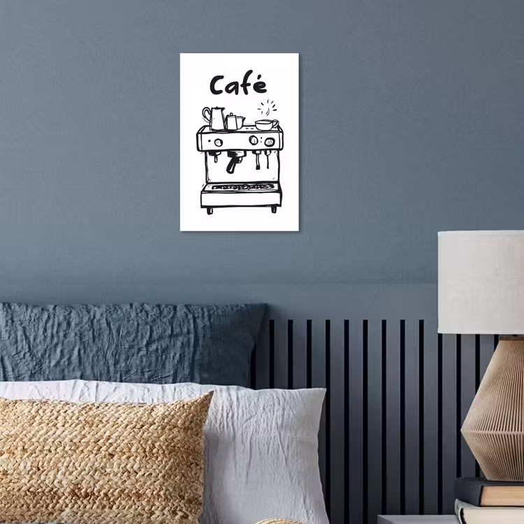Illustratie - Café - Koffiemachine - Kopjes poster papier klein -sfeer2