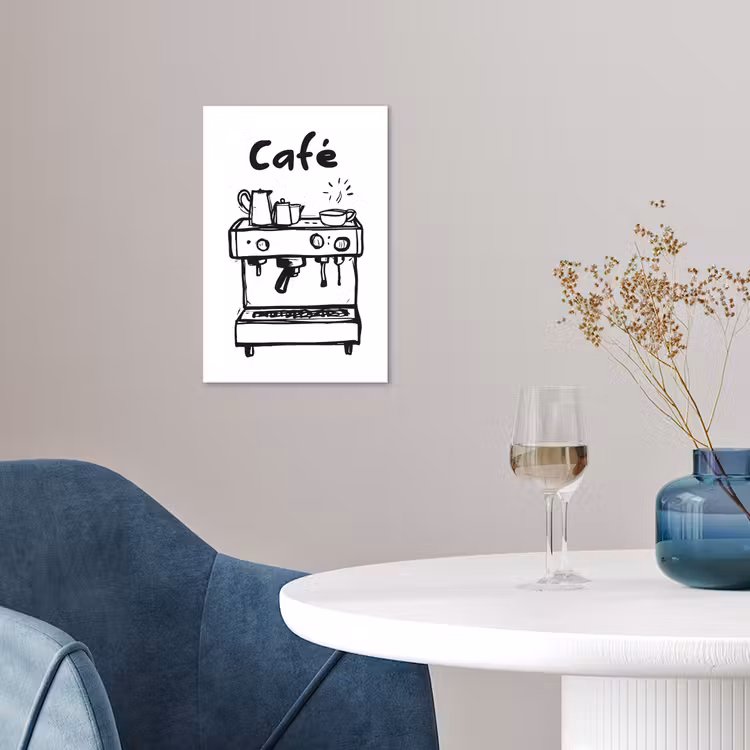Illustratie - Café - Koffiemachine - Kopjes poster papier klein -sfeer3