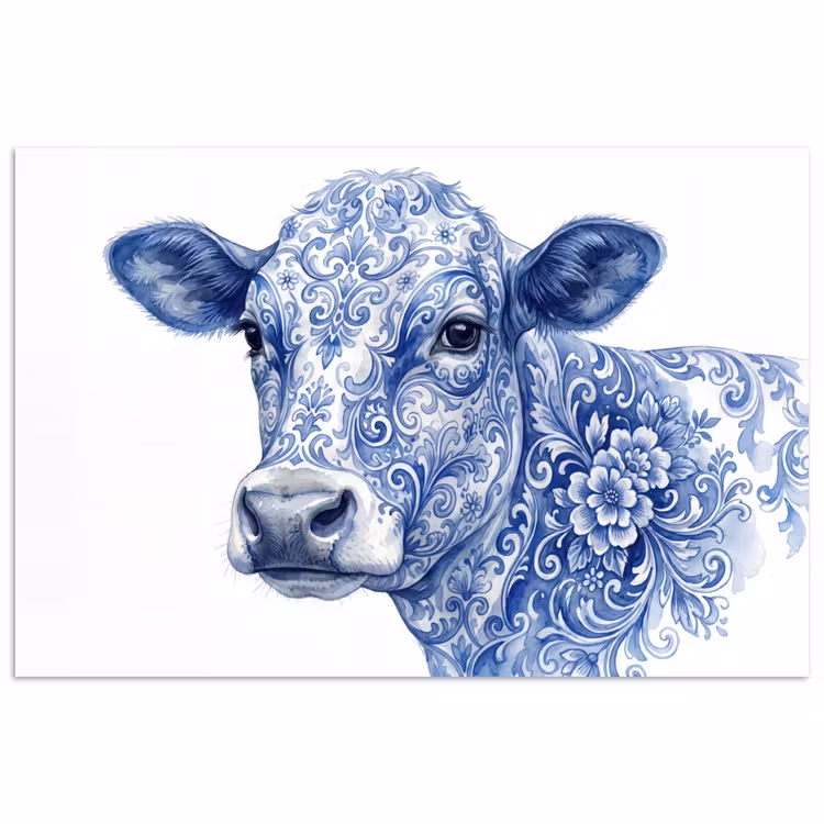 Illustratie - Koe - Blauw poster papier klein -3d