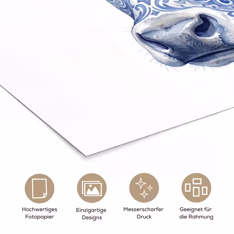 Illustratie - Koe - Blauw poster papier klein -tcloseup_DE