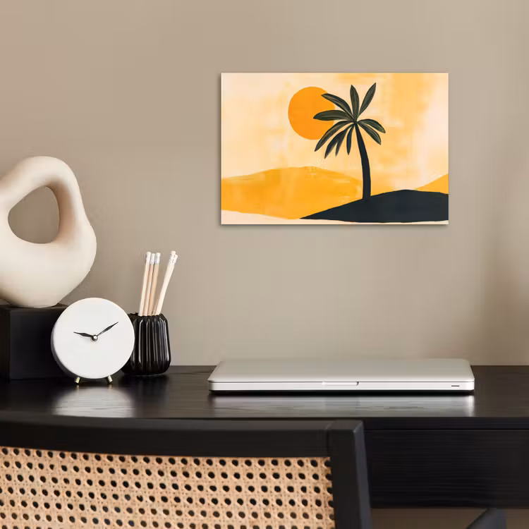 Illustratie - Palmboom - Zon - Heuvels poster papier klein -sfeer1