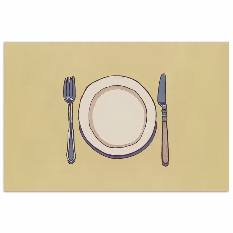 Illustratie - Bord - Bestek - Beige poster papier klein -3d