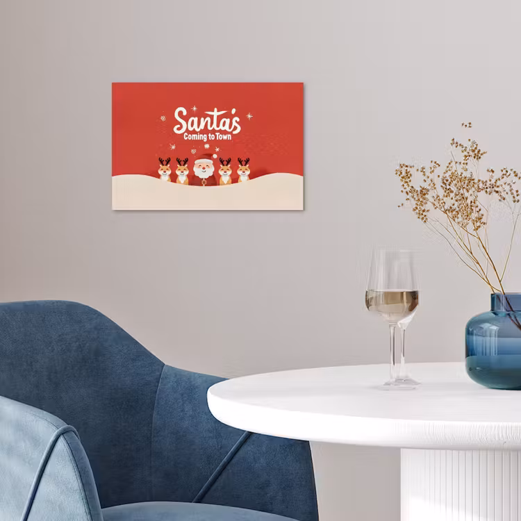 Illustratie - Kerstman - Rendieren - Rood poster papier klein -sfeer3
