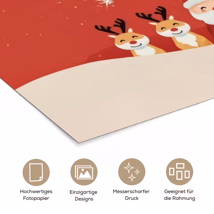 Illustratie - Kerstman - Rendieren - Rood poster papier klein -tcloseup_DE