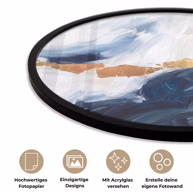 Abstract - Acryl - Blauw - Goud - Elegant Fotolijst rond zonder passe partout klein -closeup_DE