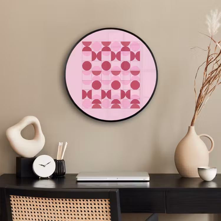 Abstract - Geometrisch - Cirkels - Roze - Modern Fotolijst rond zonder passe partout klein -sfeer1