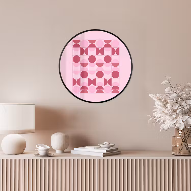 Abstract - Geometrisch - Cirkels - Roze - Modern Fotolijst rond zonder passe partout klein -sfeer3