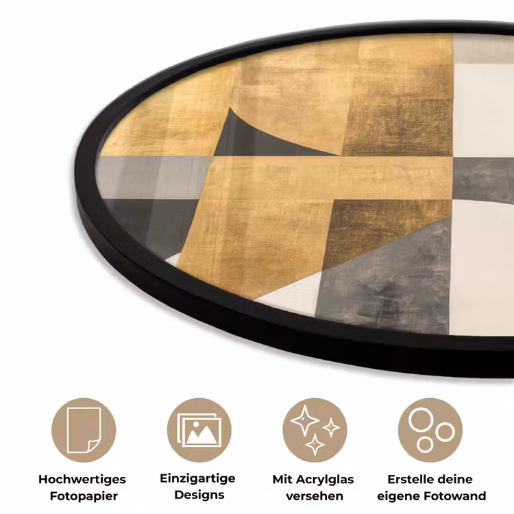 Abstract - Goud - Grijs - Vormen - Geometrisch Fotolijst rond zonder passe partout klein -closeup_DE