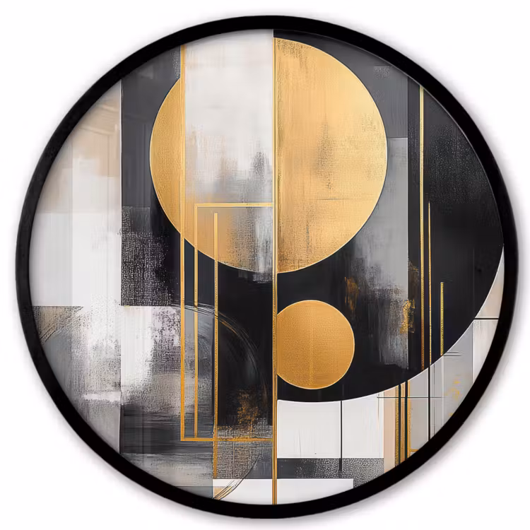 Abstract - Goud - Zilver - Vormen - Aesthetic - Modern Fotolijst rond zonder passe partout klein -3d