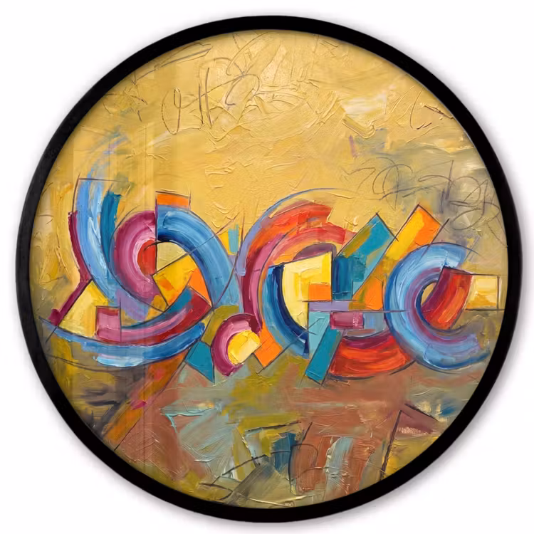 Abstract - Cirkels - Schilderij - Kleurrijk - Dynamisch Fotolijst rond zonder passe partout klein -3d