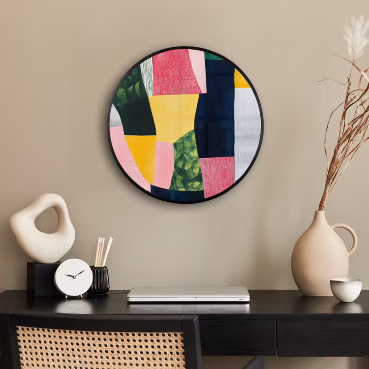 Abstract - Roze - Lappen - Vormen - Geel Fotolijst rond zonder passe partout klein -sfeer1