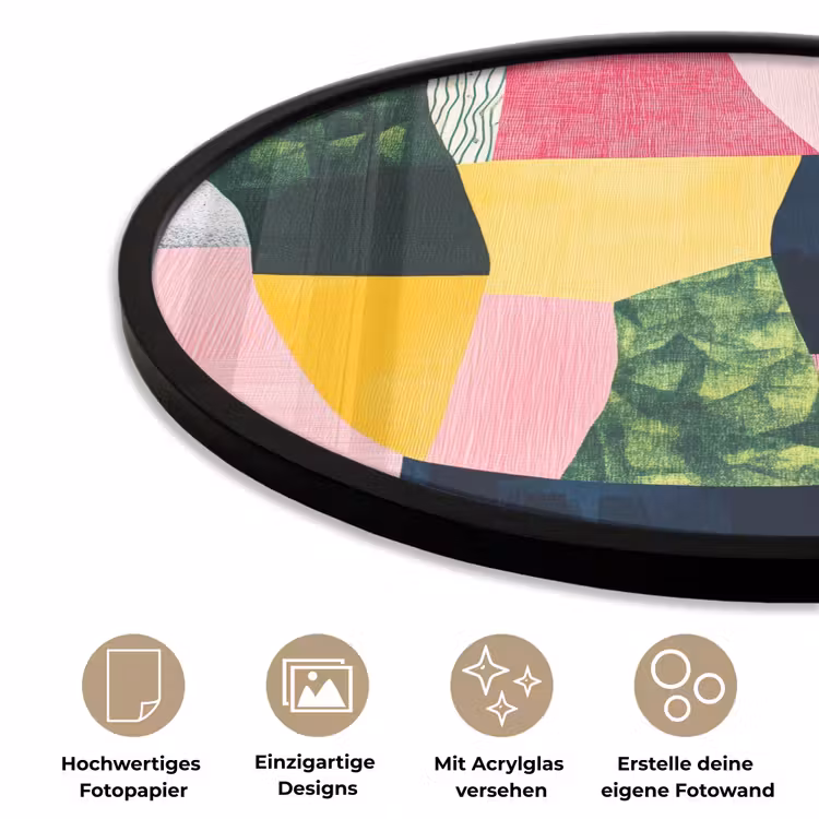 Abstract - Roze - Lappen - Vormen - Geel Fotolijst rond zonder passe partout klein -closeup_DE