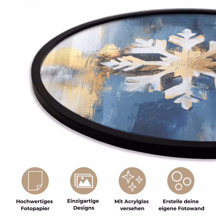Abstract - Winter - Sneeuwvlok - Sneeuw - Goud Fotolijst rond zonder passe partout klein -closeup_DE