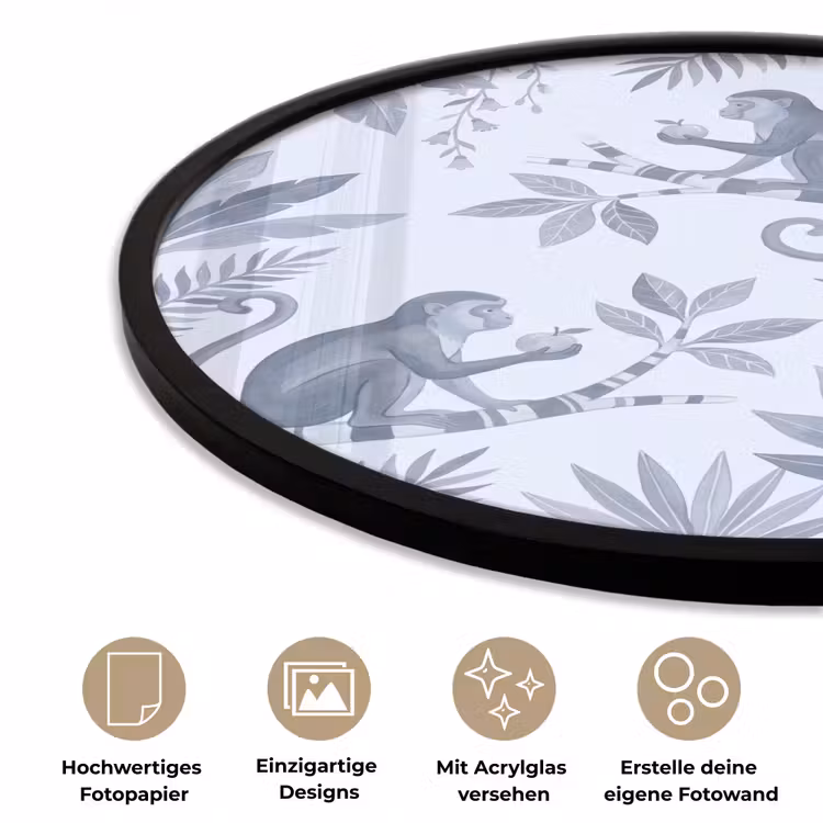 Aap - Boom - Bladeren - Jungle - Illustratie Fotolijst rond zonder passe partout klein -closeup_DE