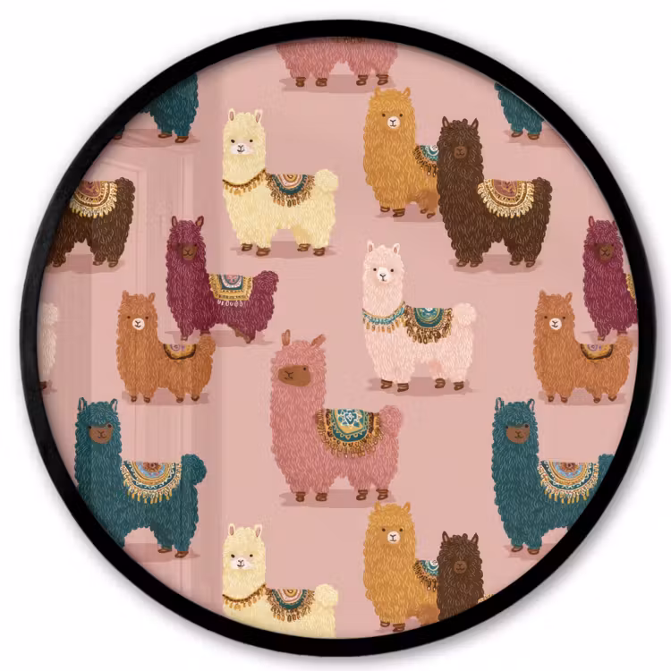 Alpaca's - Patroon - Kleurrijk Fotolijst rond zonder passe partout klein 856 -3d
