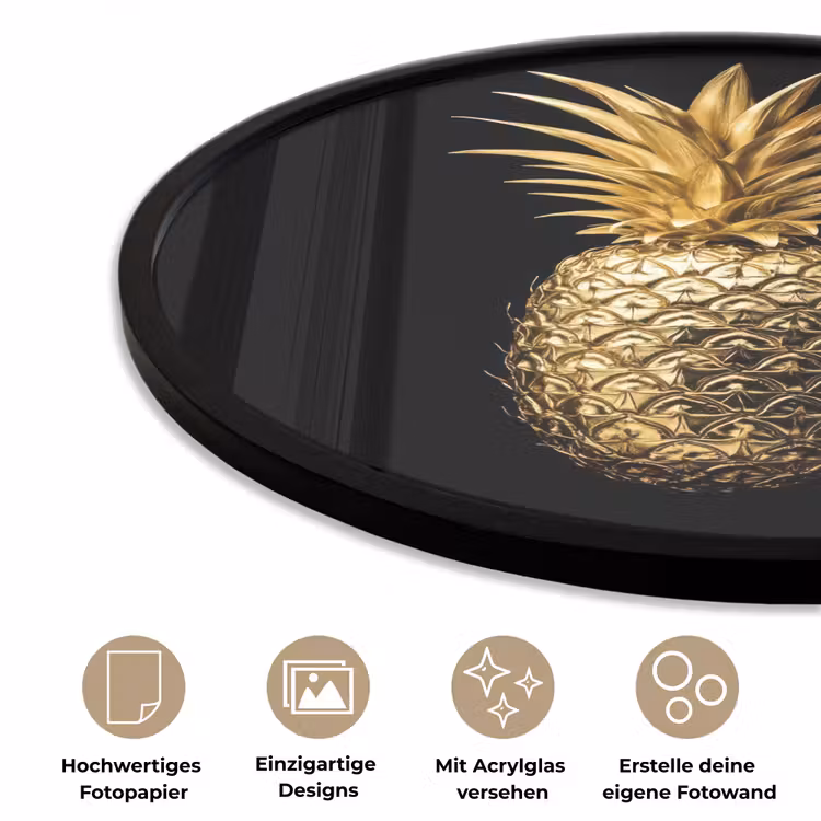 Ananas - Zwart - Goud - Luxe Fotolijst rond zonder passe partout klein -closeup_DE