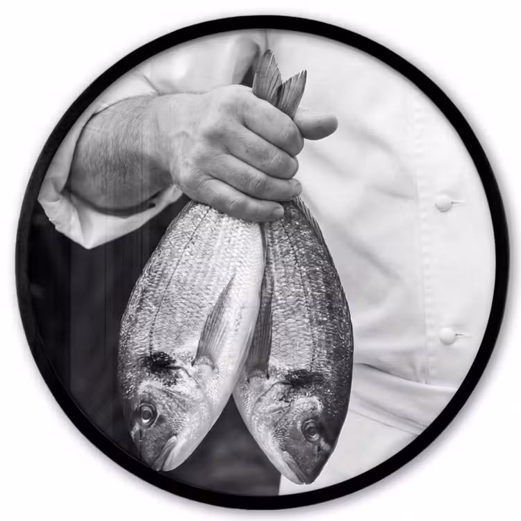 Vissen - Chef - Zwart - Wit Fotolijst rond zonder passe partout klein -3d