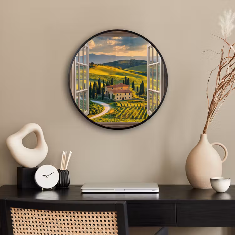 Doorkijk - Toscane - Uitzicht - Landschap - Zomer Fotolijst rond zonder passe partout klein -sfeer1