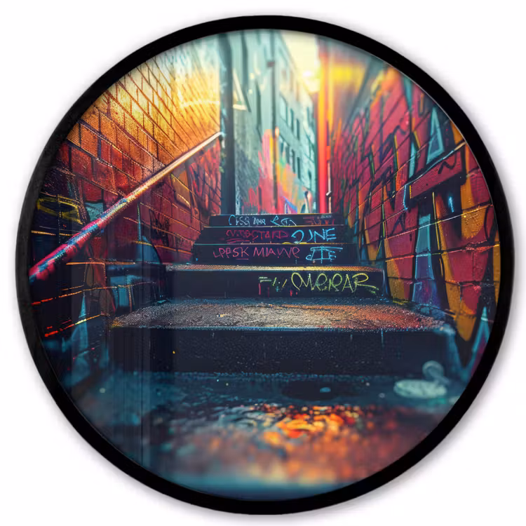 Architectuur - Neon - Trap - Graffiti Fotolijst rond zonder passe partout klein -3d