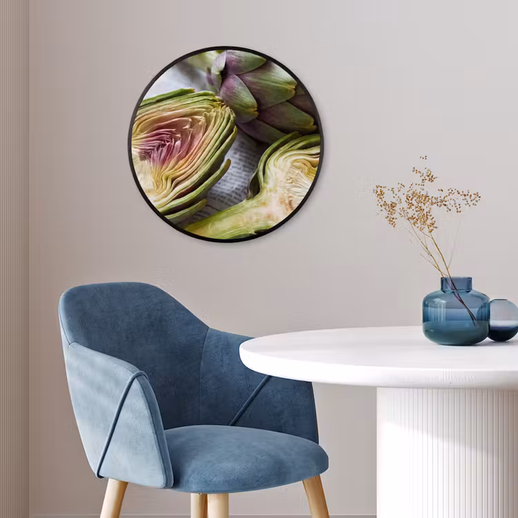 Poster im Rahmen Rund - Artischocke – aufgeschnitten – Essen - Artisjok - Doorgesneden - Eten Fotolijst rond zonder passe partout klein