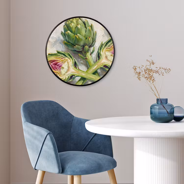 Poster im Rahmen Rund - Artischocke – Zitrone – Essen - Artisjok - Citroen - Eten Fotolijst rond zonder passe partout klein