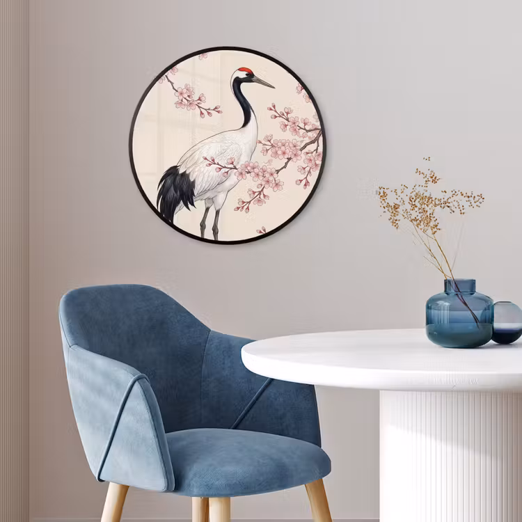 Aziatisch - Kraanvogel - Beige Fotolijst rond zonder passe partout klein -sfeer2