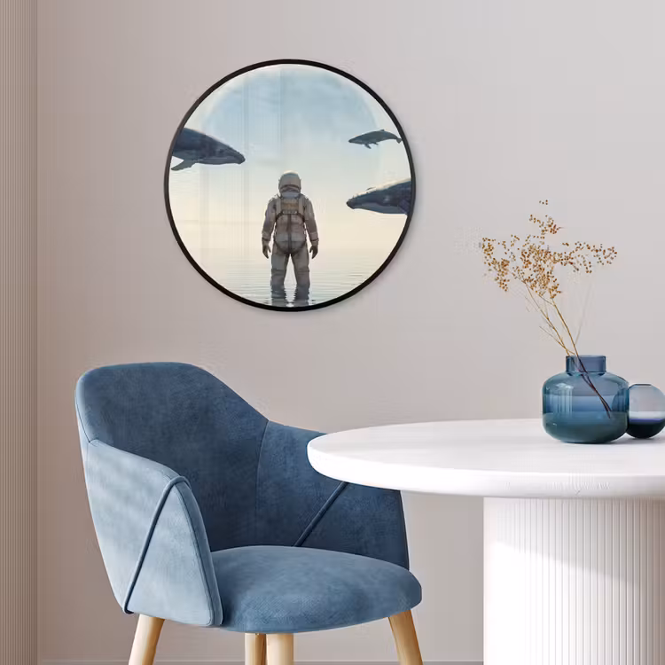 Poster im Rahmen Rund - Astronaut – Wal – Fantasie - Ruimtevaarder - Walvis - Fantasie Fotolijst rond zonder passe partout klein