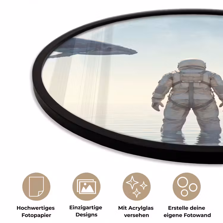 Poster im Rahmen Rund - Astronaut – Wal – Fantasie - Ruimtevaarder - Walvis - Fantasie Fotolijst rond zonder passe partout klein