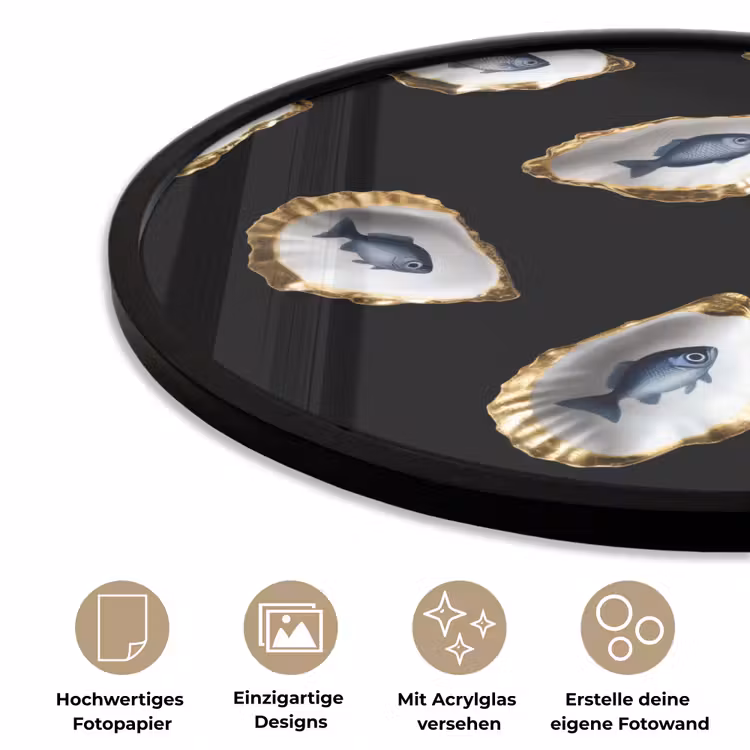 Oesters - Vissen - Blauw - Goud Fotolijst rond zonder passe partout klein -closeup_DE
