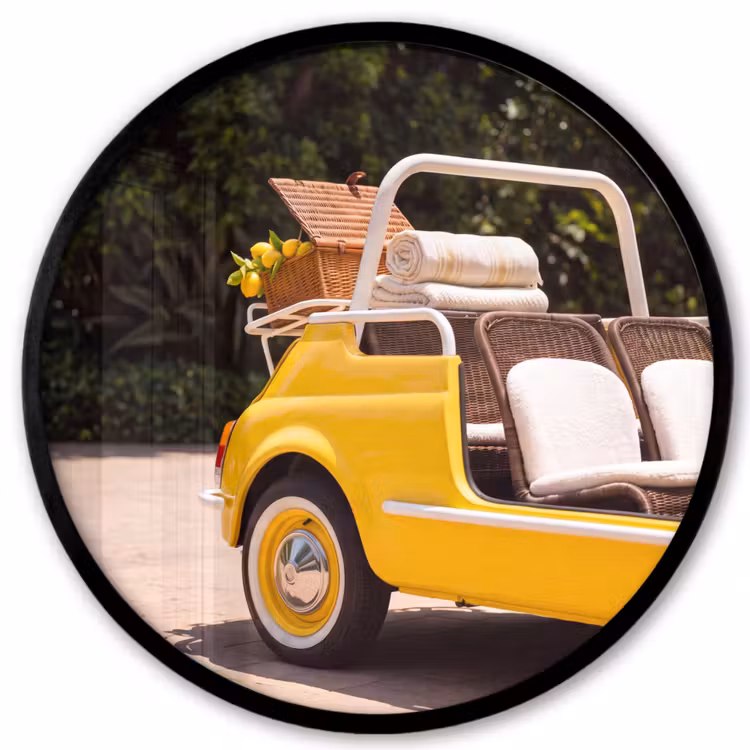 Auto - Picknick - Zomer - Geel Fotolijst rond zonder passe partout klein -3d