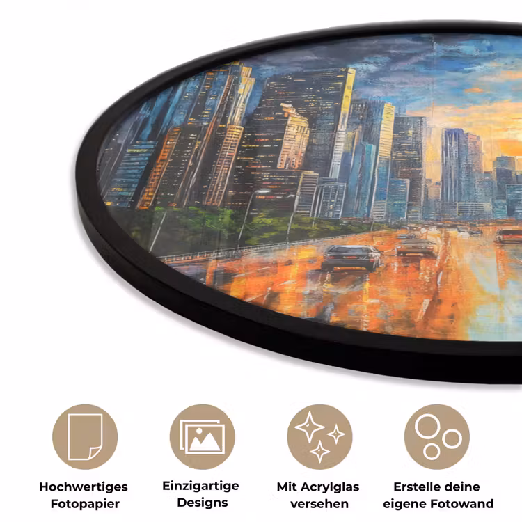 Auto - Skyline - Zon - Blauw Fotolijst rond zonder passe partout klein -closeup_DE