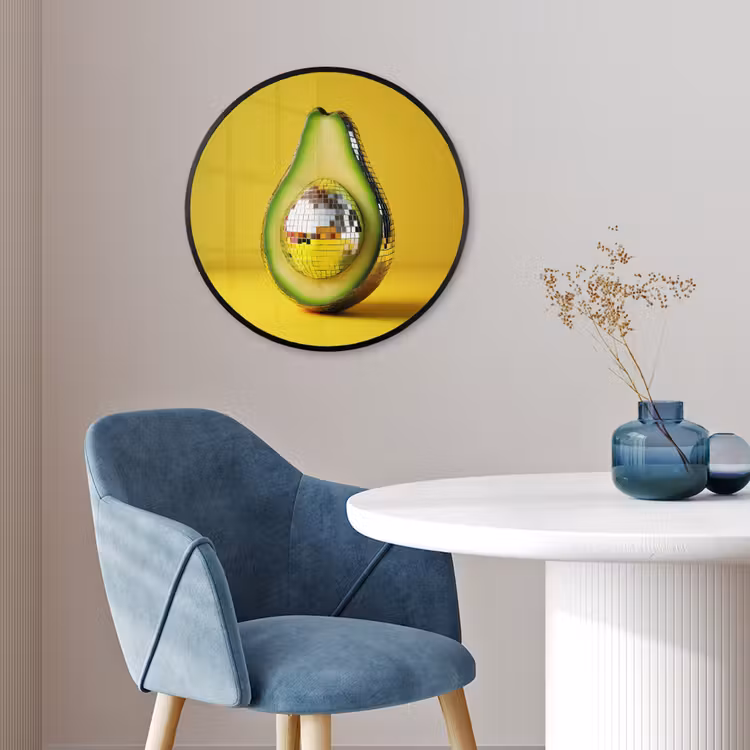 Avocado - Discobal - Geel - Glitter Fotolijst rond zonder passe partout klein -sfeer2