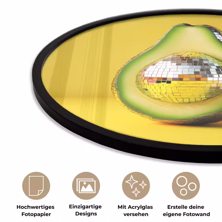 Avocado - Discobal - Geel - Glitter Fotolijst rond zonder passe partout klein -closeup_DE