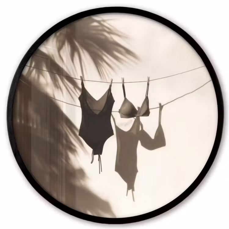 Badkleding - Palmbomen - Schaduw - Tropisch Fotolijst rond zonder passe partout klein -3d