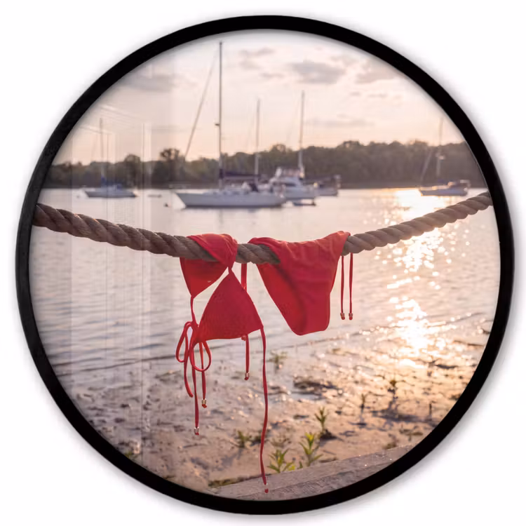 Badkleding - Rood - Zomer - Water - Zonsondergang Fotolijst rond zonder passe partout klein -3d