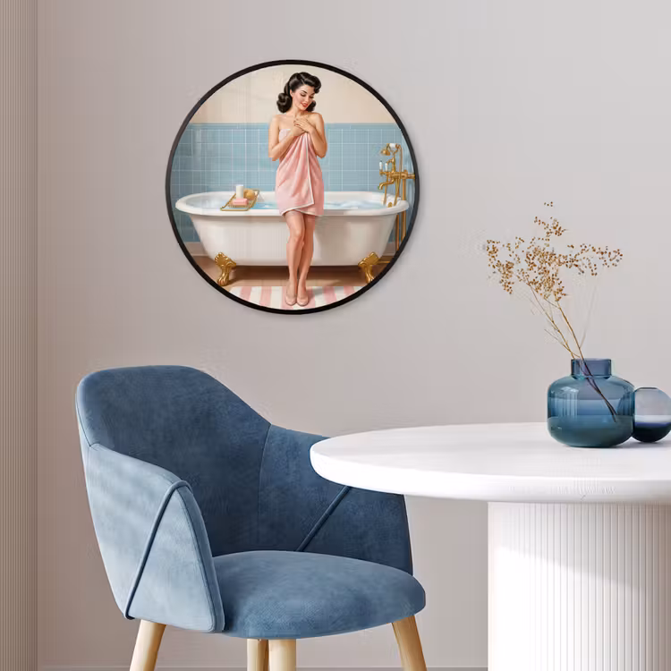 Badkamer - Vrouw - Roze Fotolijst rond zonder passe partout klein -sfeer2