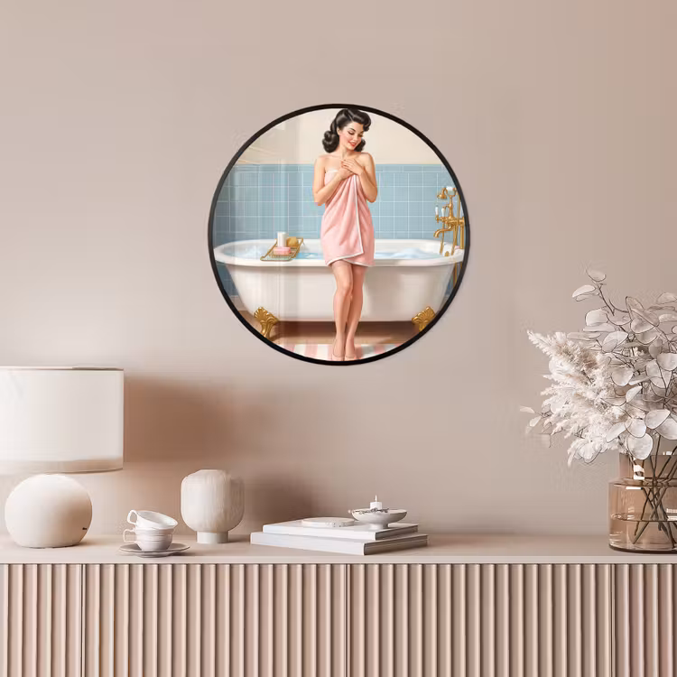 Badkamer - Vrouw - Roze Fotolijst rond zonder passe partout klein -sfeer3