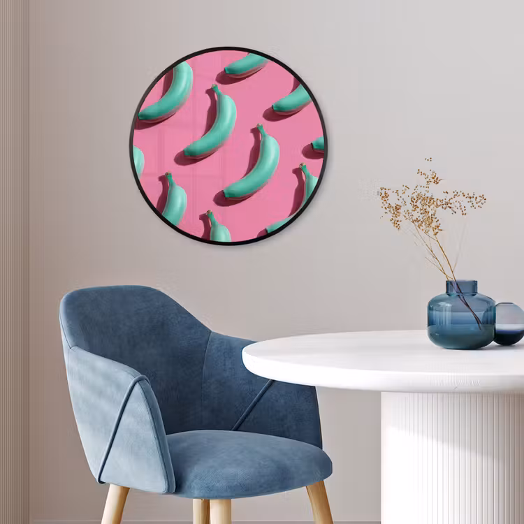 Bananen - Patroon - Blauw - Roze Fotolijst rond zonder passe partout klein -sfeer2