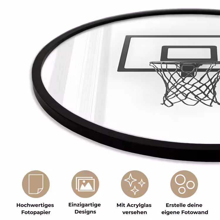 Basketbalbord - Minimalistisch - Zwart Fotolijst rond zonder passe partout klein -closeup_DE