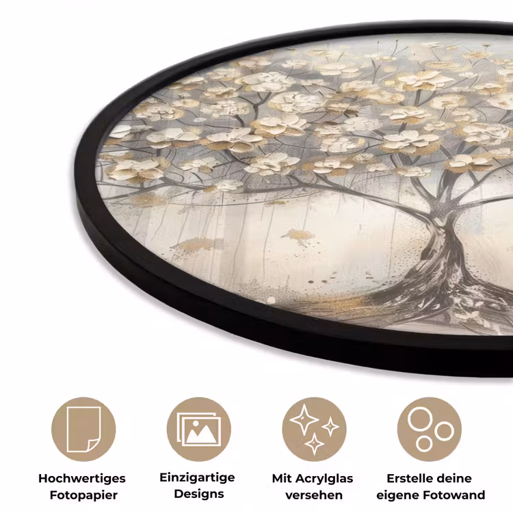 Boom - Beige - Goud - Verflook - Grijs Fotolijst rond zonder passe partout klein -closeup_DE