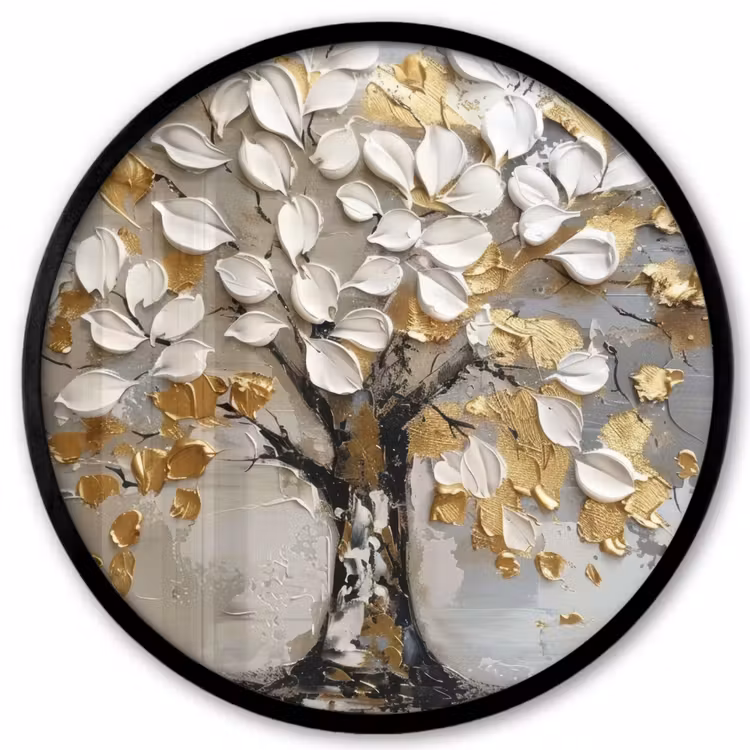 Boom - Beige - Grijs - Goud - Abstract Fotolijst rond zonder passe partout klein -3d