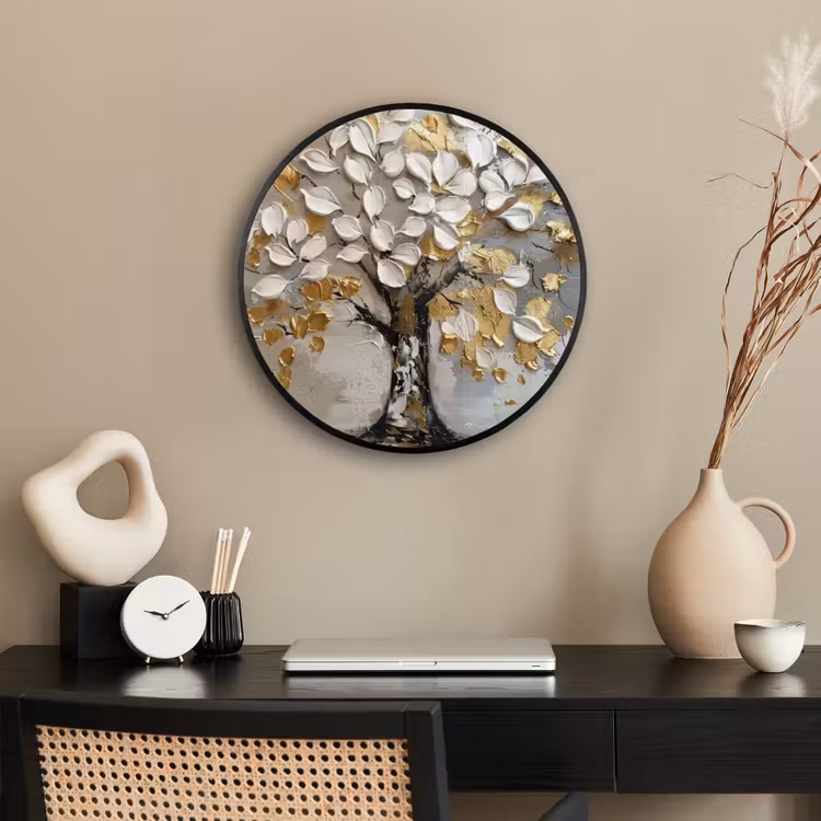 Boom - Beige - Grijs - Goud - Abstract Fotolijst rond zonder passe partout klein -sfeer1