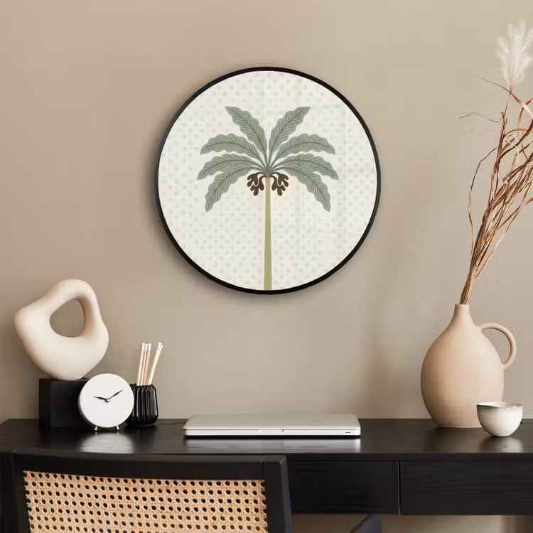 Boom - Bladeren - Groen - Decoratief - Beige Fotolijst rond zonder passe partout klein -sfeer1