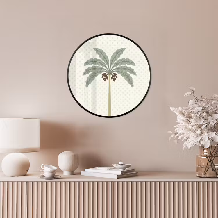 Boom - Bladeren - Groen - Decoratief - Beige Fotolijst rond zonder passe partout klein -sfeer3