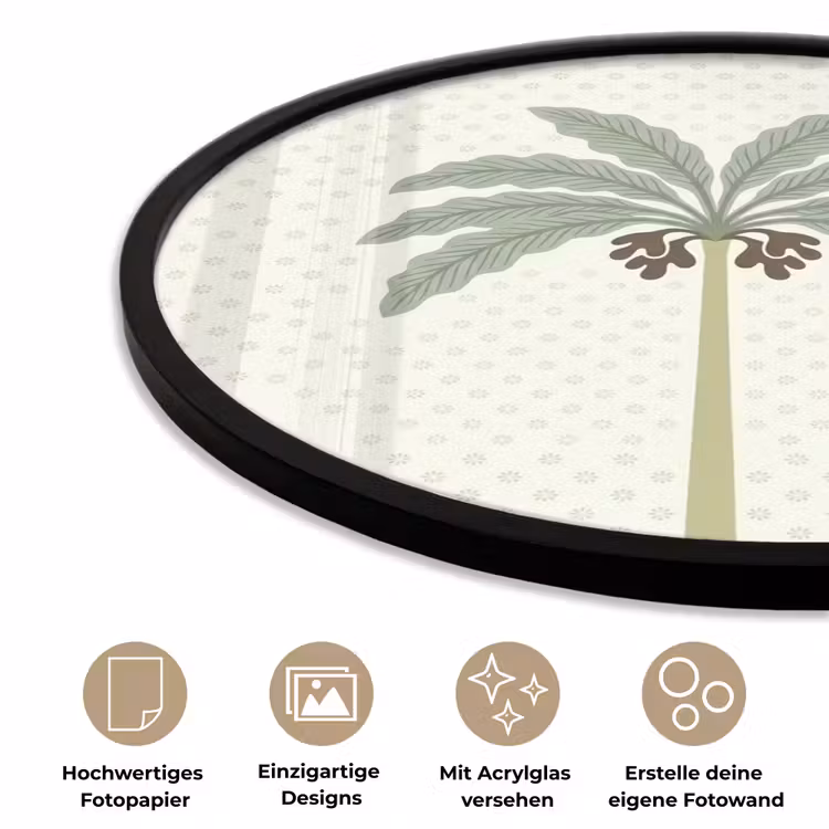 Boom - Bladeren - Groen - Decoratief - Beige Fotolijst rond zonder passe partout klein -closeup_DE