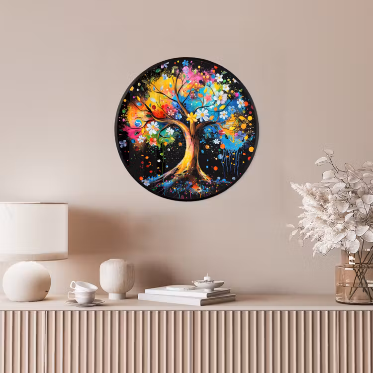 Boom - Kleurrijk - Bloemen - Zwart Fotolijst rond zonder passe partout klein -sfeer3
