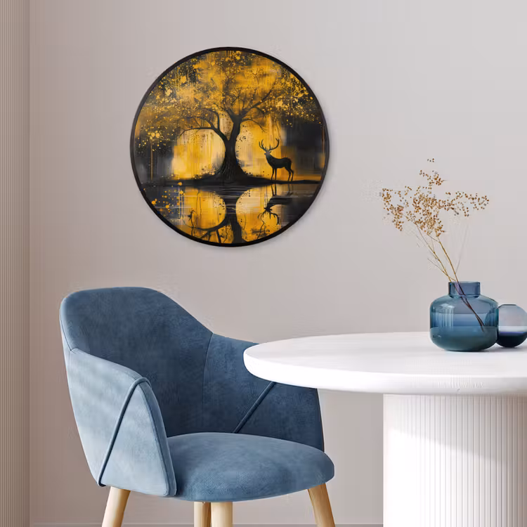 Boom - Verflook - Hert - Natuur - Goud Fotolijst rond zonder passe partout klein -sfeer2