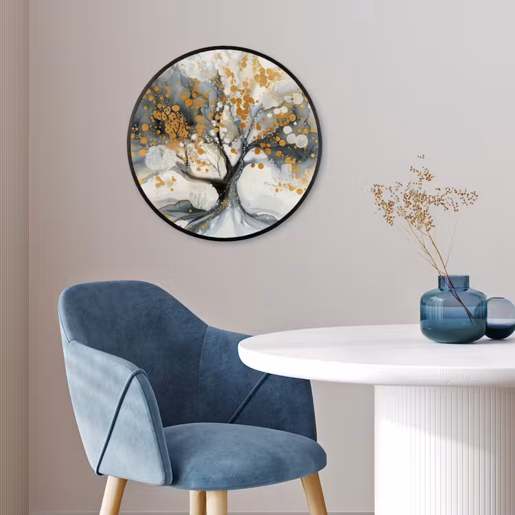 Boom - Modern - Abstract - Goud - Zwart - Wit Fotolijst rond zonder passe partout klein -sfeer2