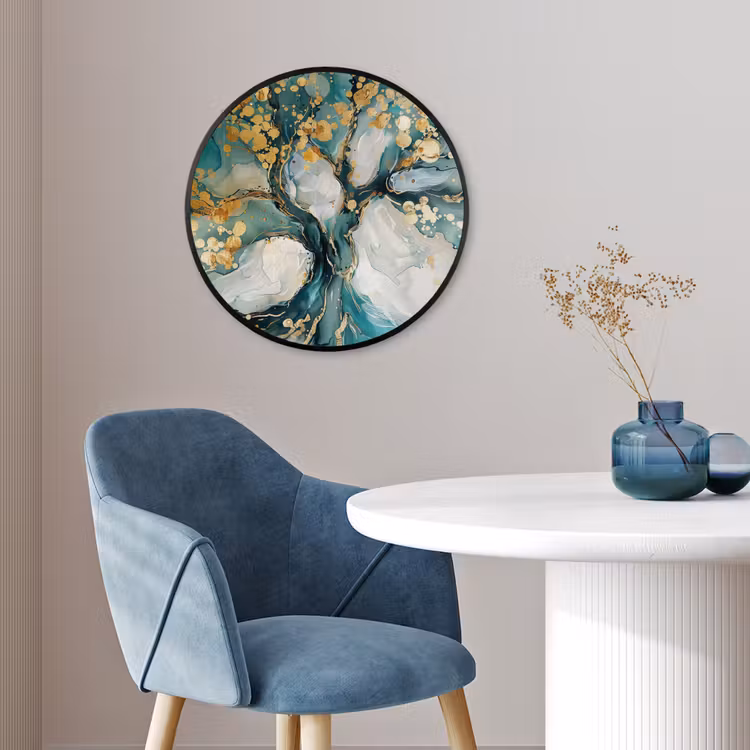 Boom - Modern - Verflook - Turquoise - Goud Fotolijst rond zonder passe partout klein -sfeer2